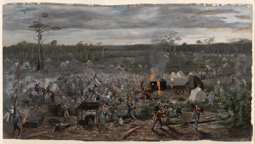 This print by Beryl Ireland from the 1890s illustrates the battle graphically, portraying it as a violent massacre