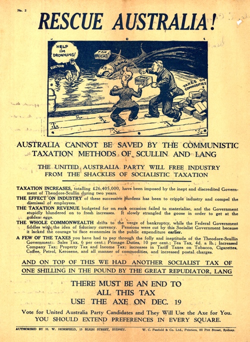 United Australia Party (UAP) anti-Labor advertising from the 1930s
